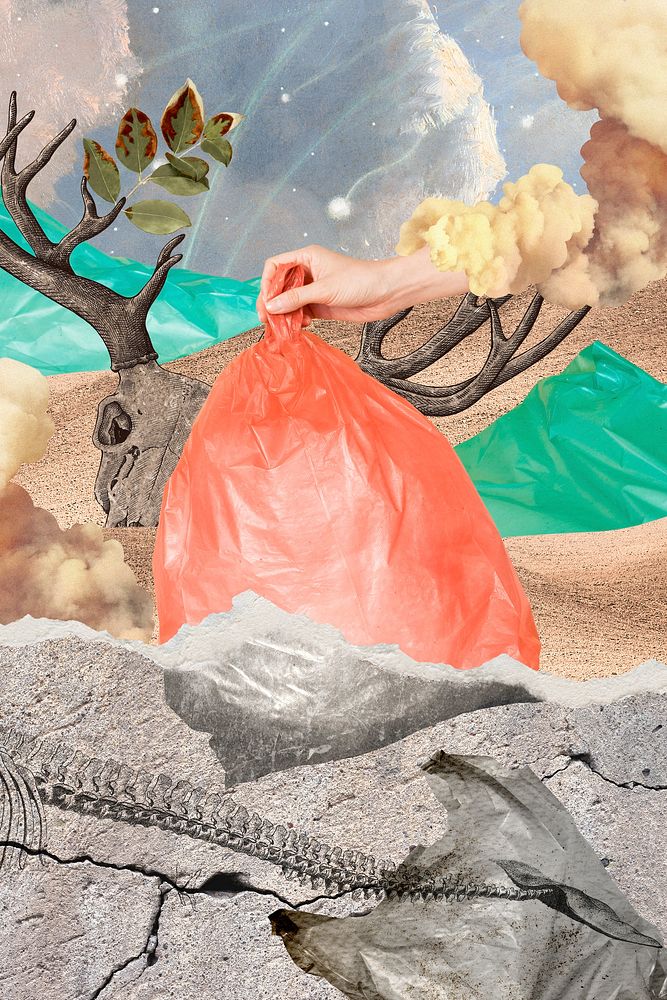 Environment & garbage surreal collage, trash management design
