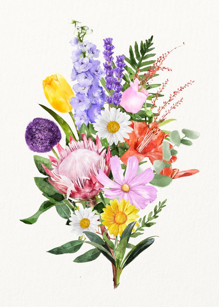 Watercolor spring flower bouquet illustration