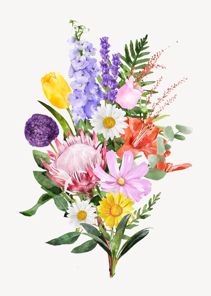 Watercolor flower bouquet, spring collage element vector