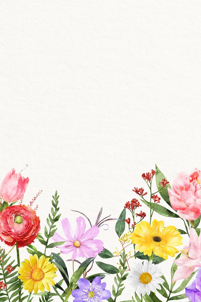 Watercolor flower border, beige background illustration