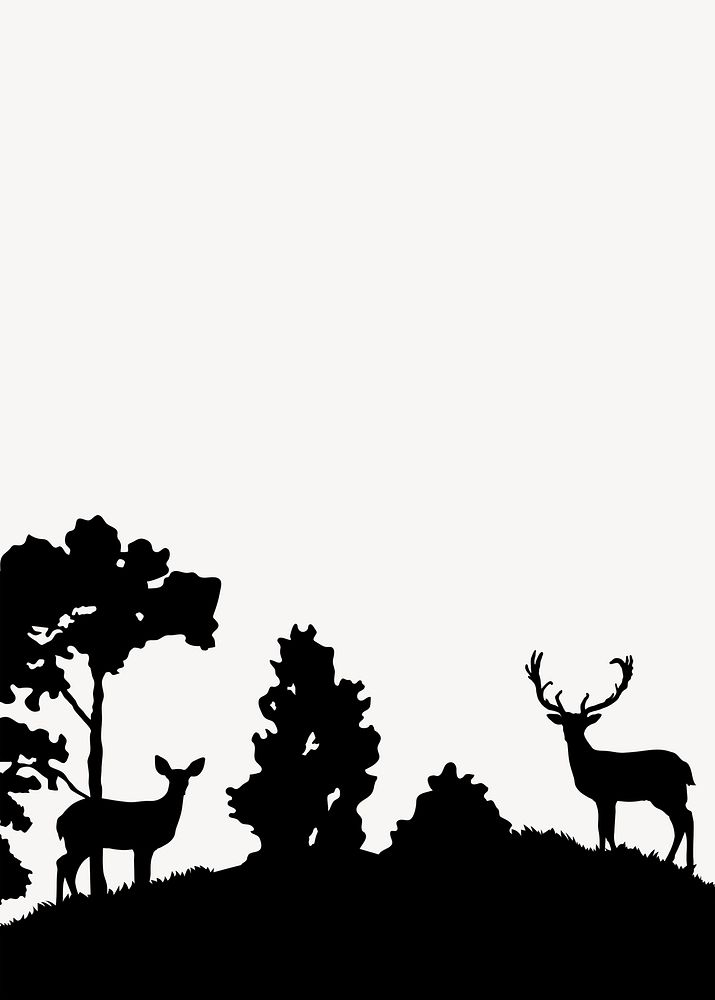 Silhouette deer in forest border, beige background