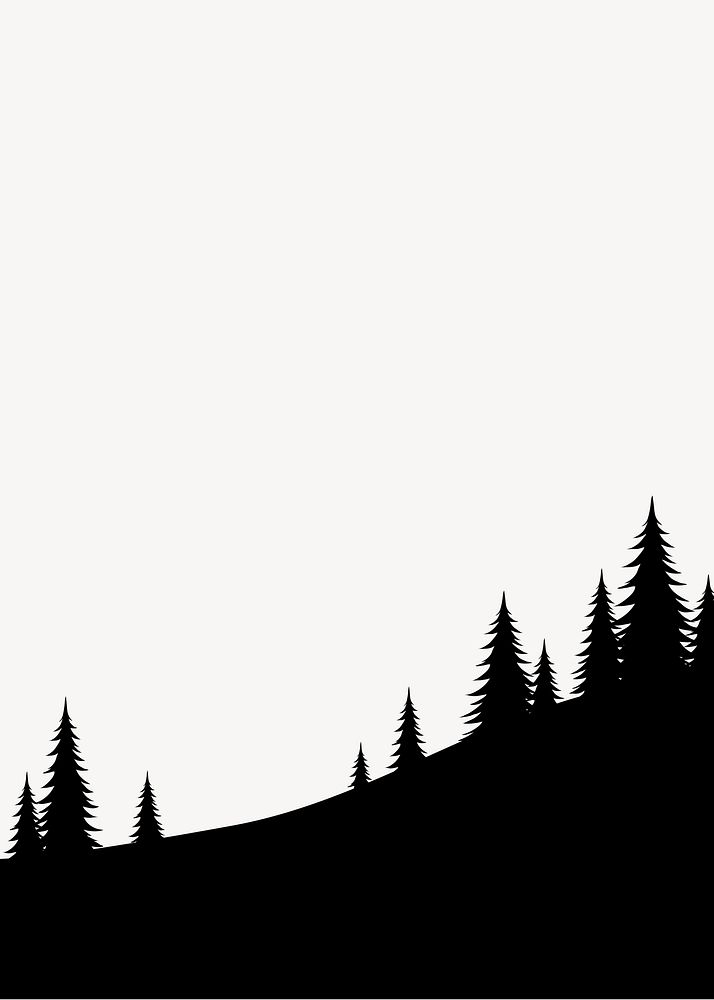 Pine forest silhouette border, nature background illustration