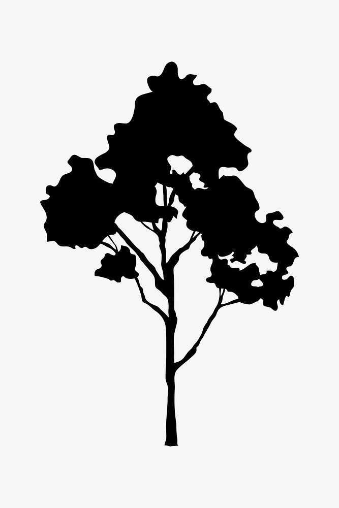 Silhouette tree, plant collage element psd