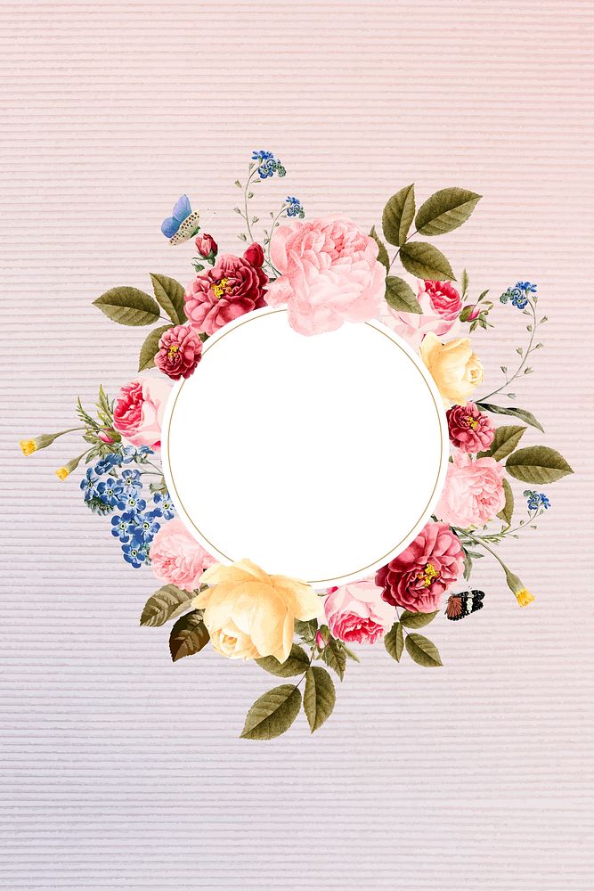Floral round frame on a fabric background vector
