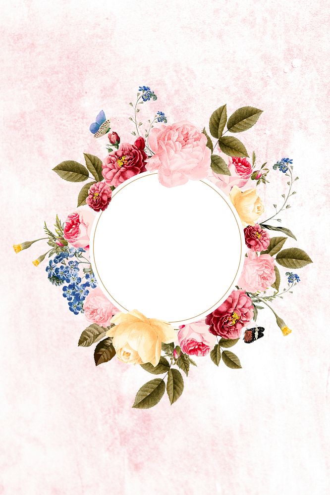 Floral round frame on a pink concrete wall illustration