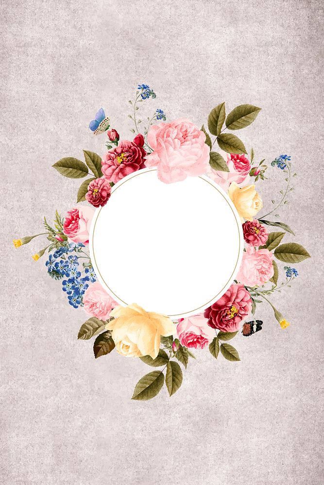 Floral round frame on a gray concrete wall vector