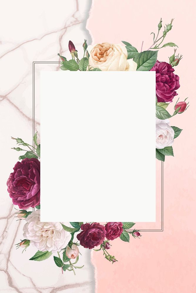 Rectangular frame decorated with roses vector