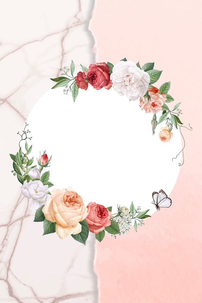 Floral frame on a marble background vector