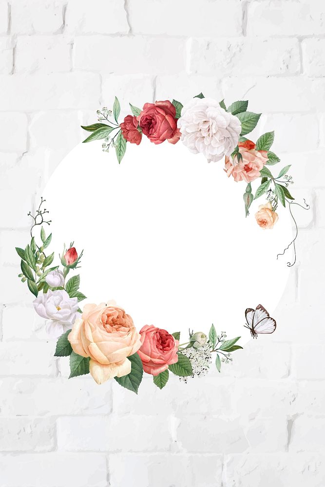 Floral frame on a brick wall vector