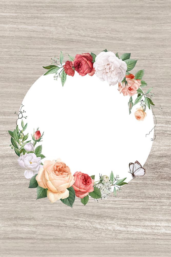Floral frame on a wooden background vector