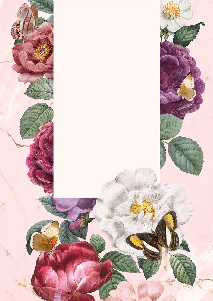 Floral frame on a marble textured background illustration