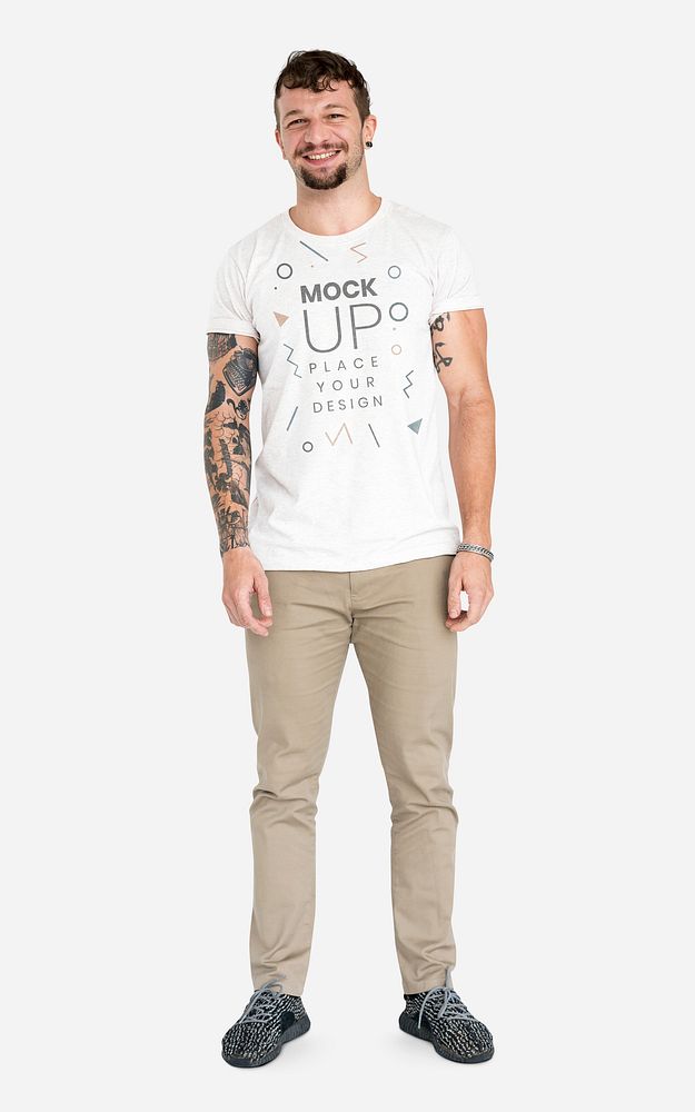 Happy tattooed man wearing a t-shirt mockup