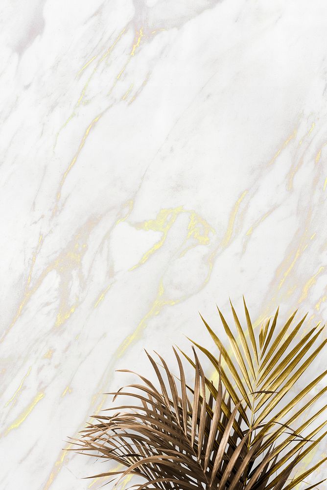 Golden leaves on a marble background