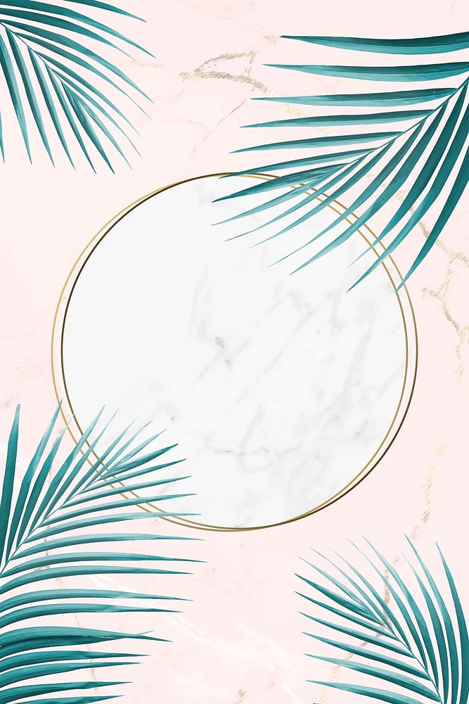 Round golden frame on a tropical background vector