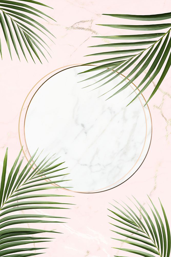 Round golden frame on a tropical background