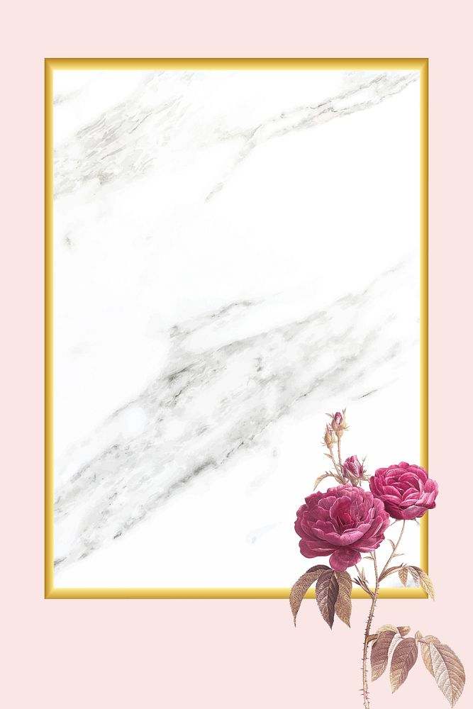 Pink rose element on marble background vector