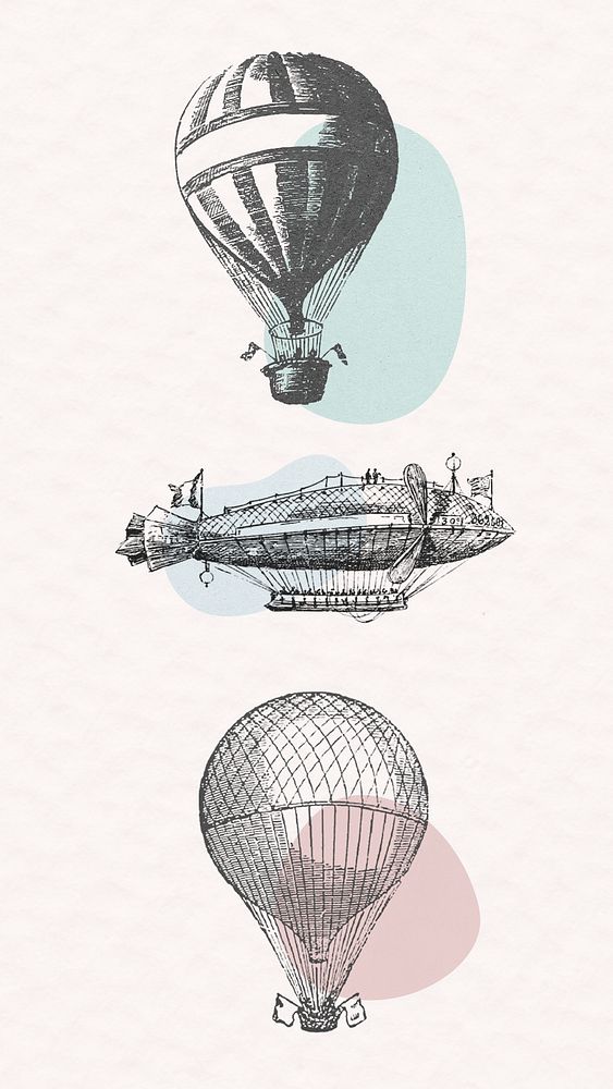Vintage Victorian style airship illustrations