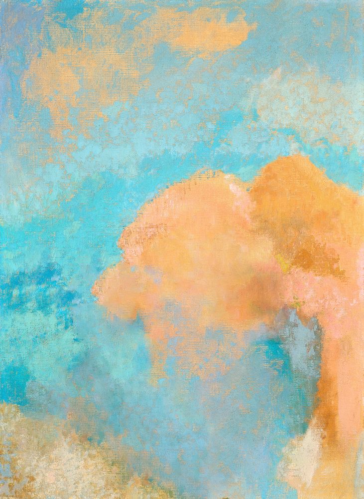 Abstract orange cloud on a blue sky oil paint background