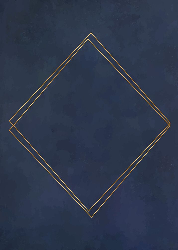 Rhombus gold frame on navy blue oil paint textured background vector