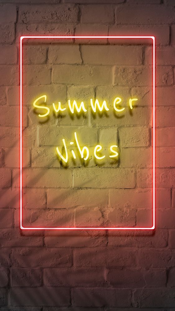 Neon yellow summer vibes in a frame on a brick wall