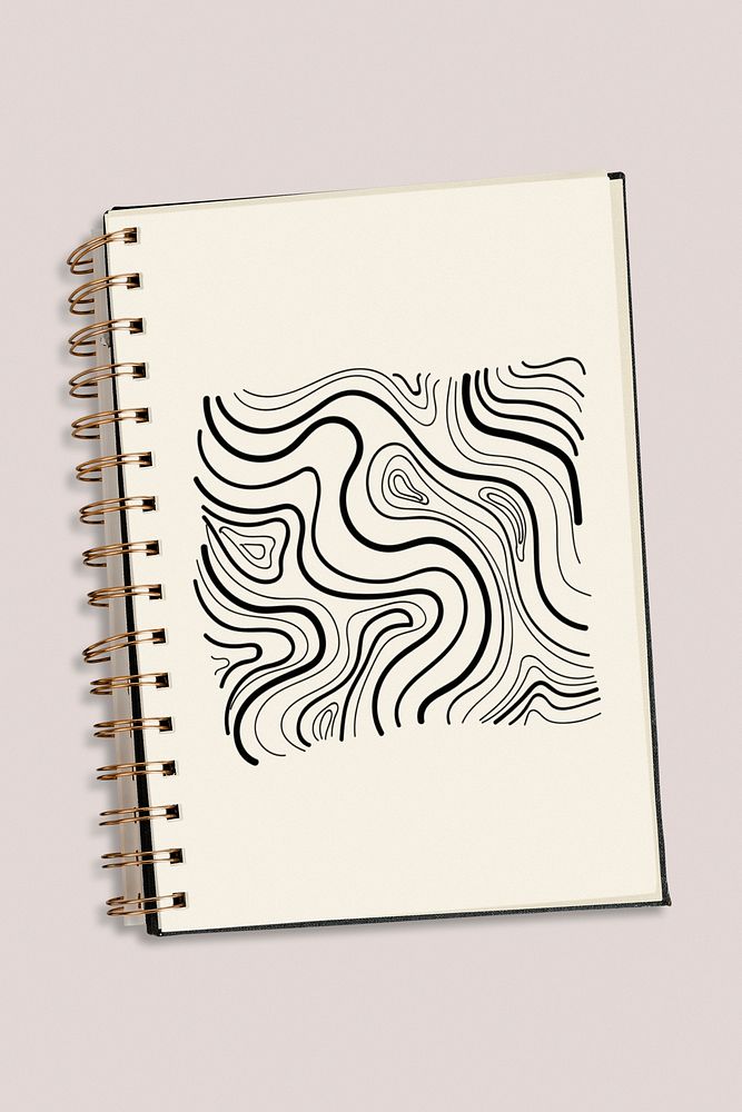Abstract hand drawn artwork on a notebook mockup illustration