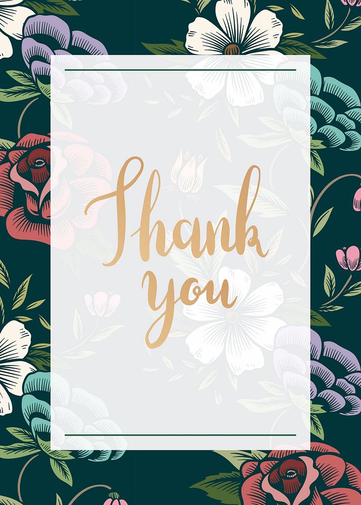 Thank you floral invitation card vector