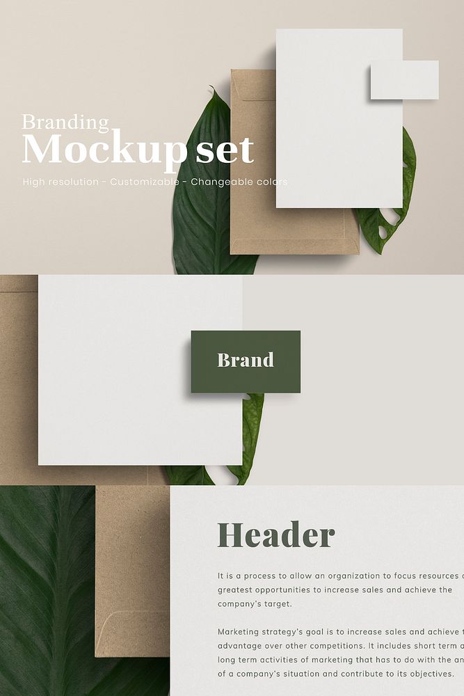 Natural paper branding mockup psd, flat lay design
