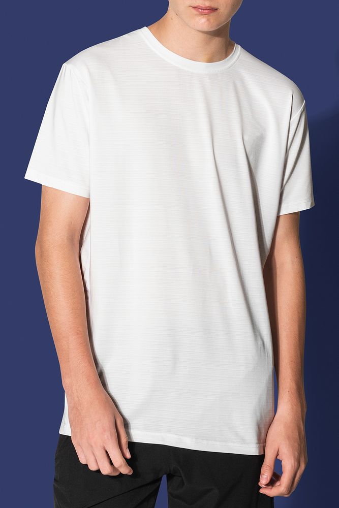 Man in white t-shirt, casual apparel 