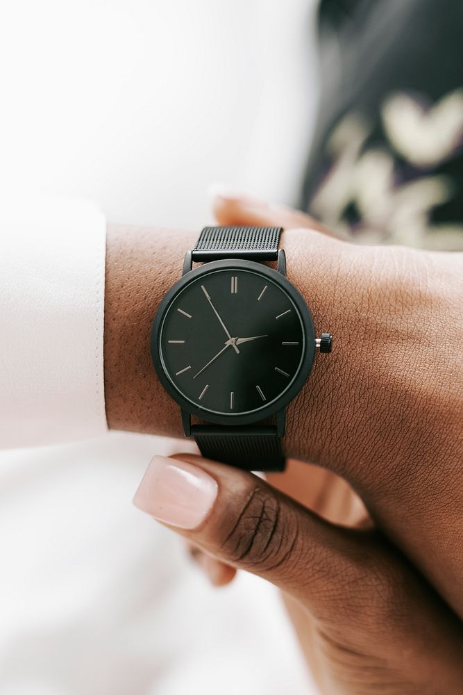 Black watch on a woman's wrist