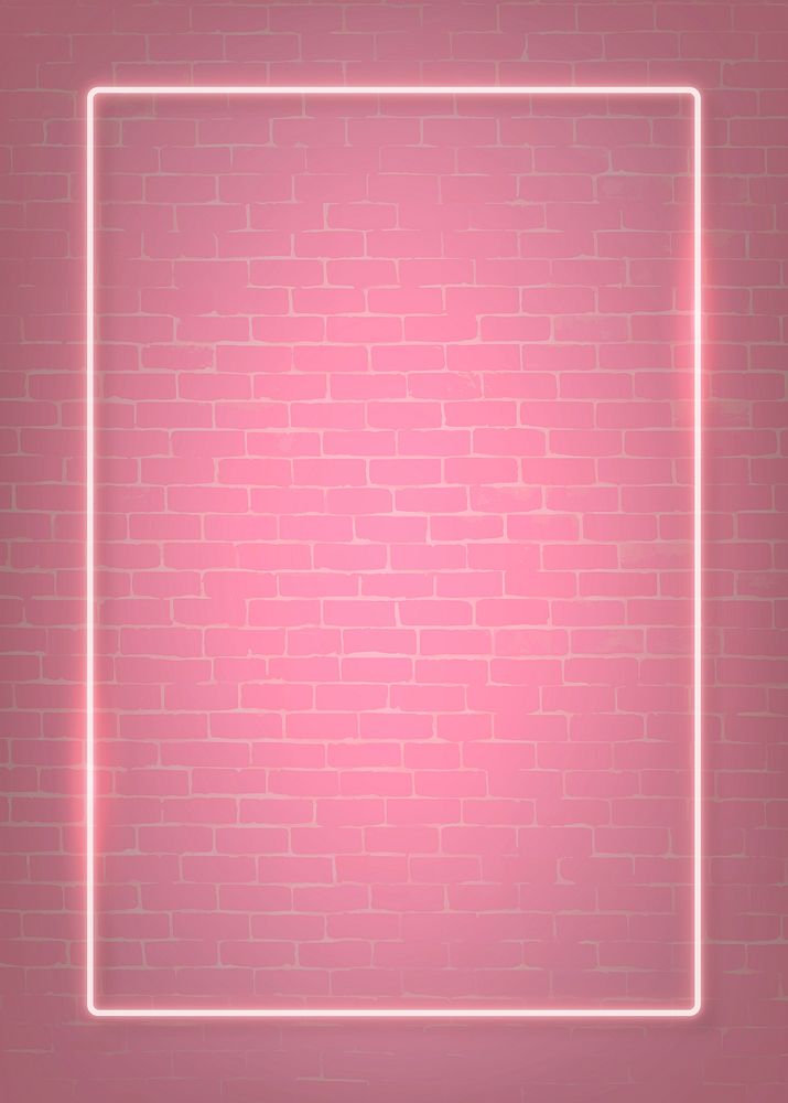 Rectangle pink neon frame on a pink brick wall vector