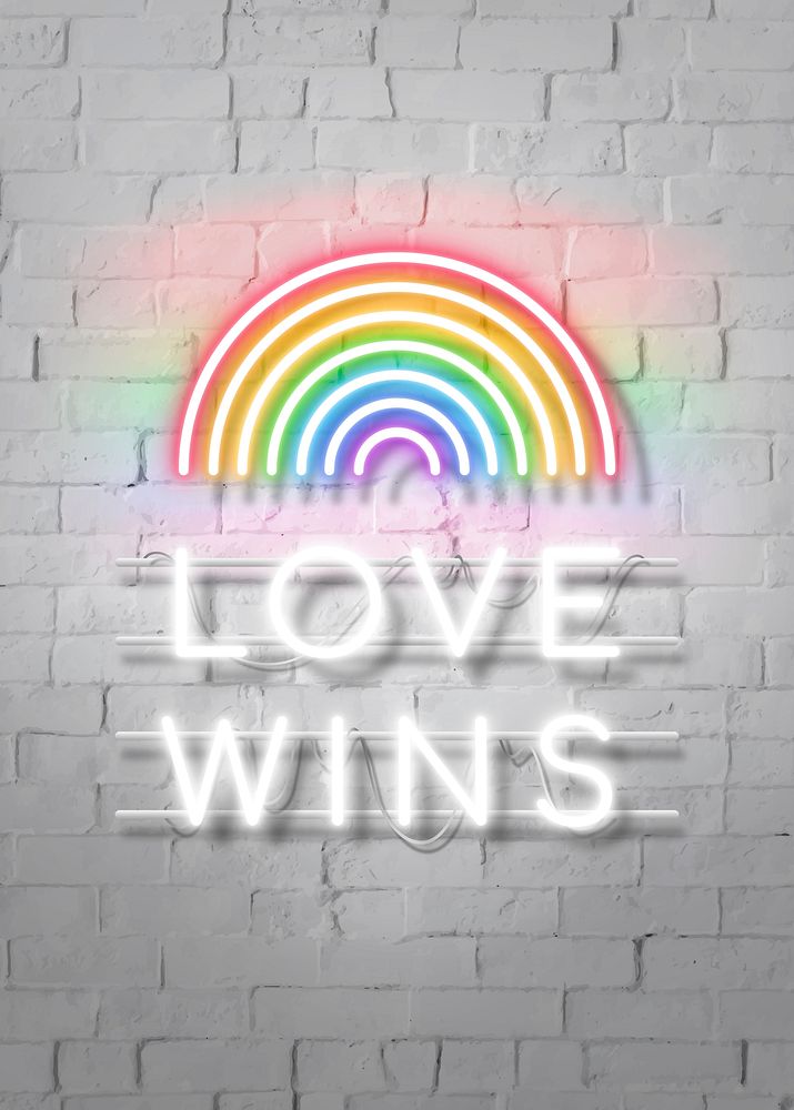 Love wins neon word on a white brick wall vector