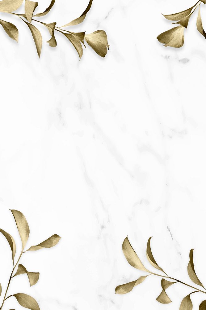 Gold eucalyptus leaves on white marble background vector