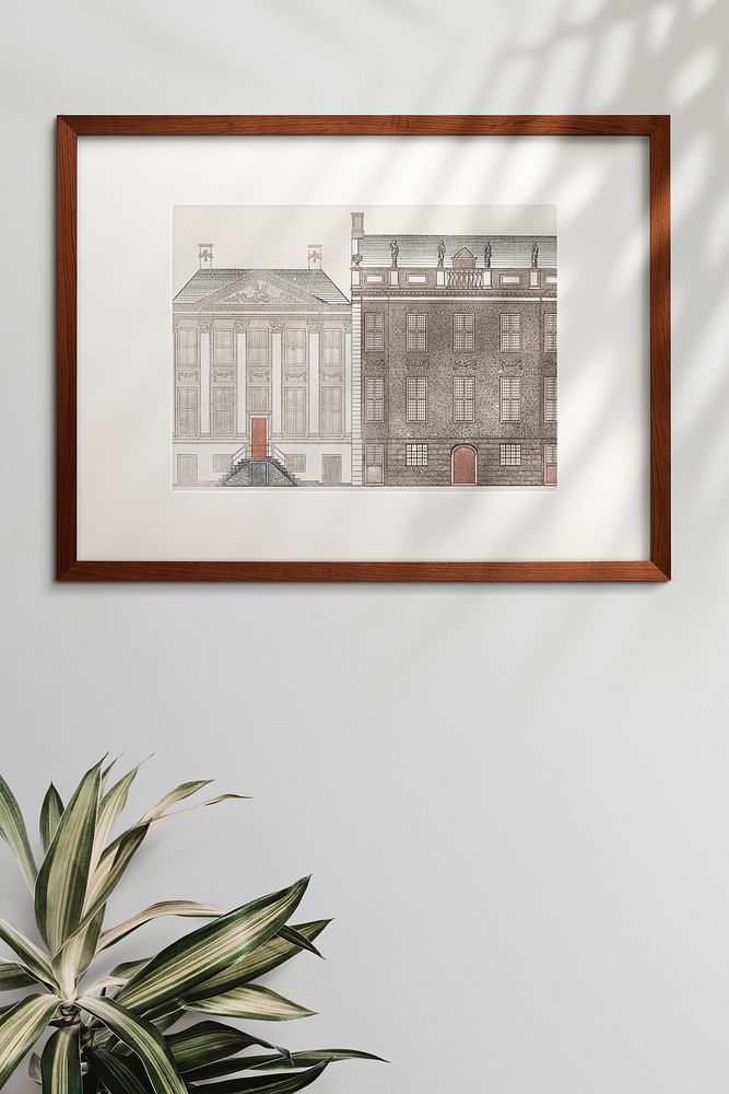 Wooden picture frame hanging on a wall illustration
