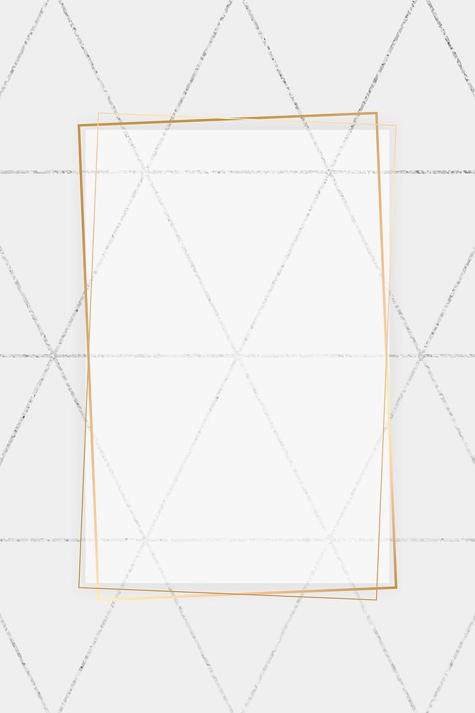 Gold rectangle frame on harlequin patterned background vector