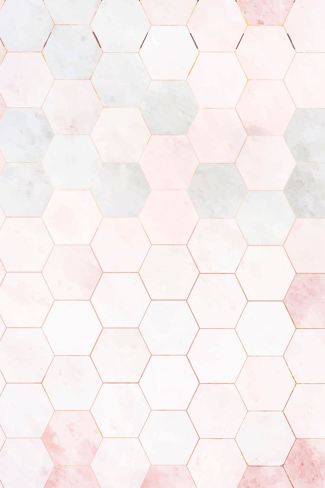 Hexagon pink marble tiles patterned background vector