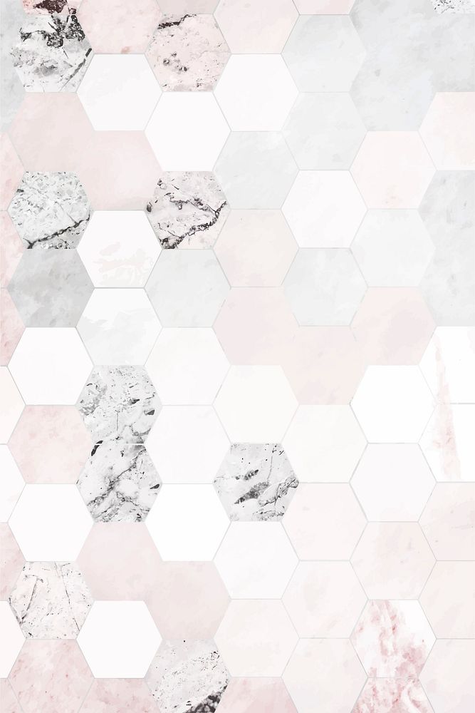 Hexagon pink marble tiles patterned background vector