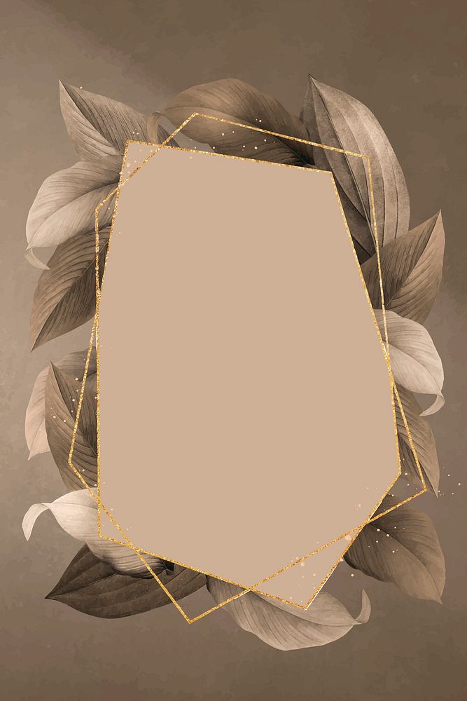 Hexagon foliage frame on gold background vector