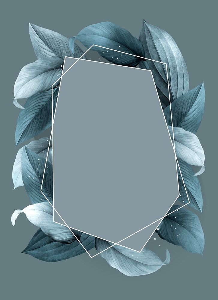 Hexagon foliage frame on blue background vector
