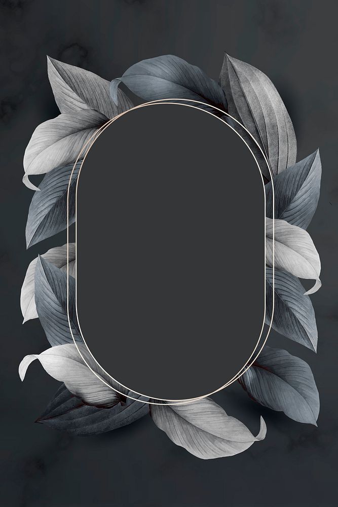 Oval gold foliage frame on black  background vector