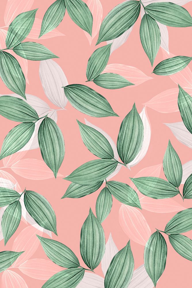 Vintage pink tropical leafy background