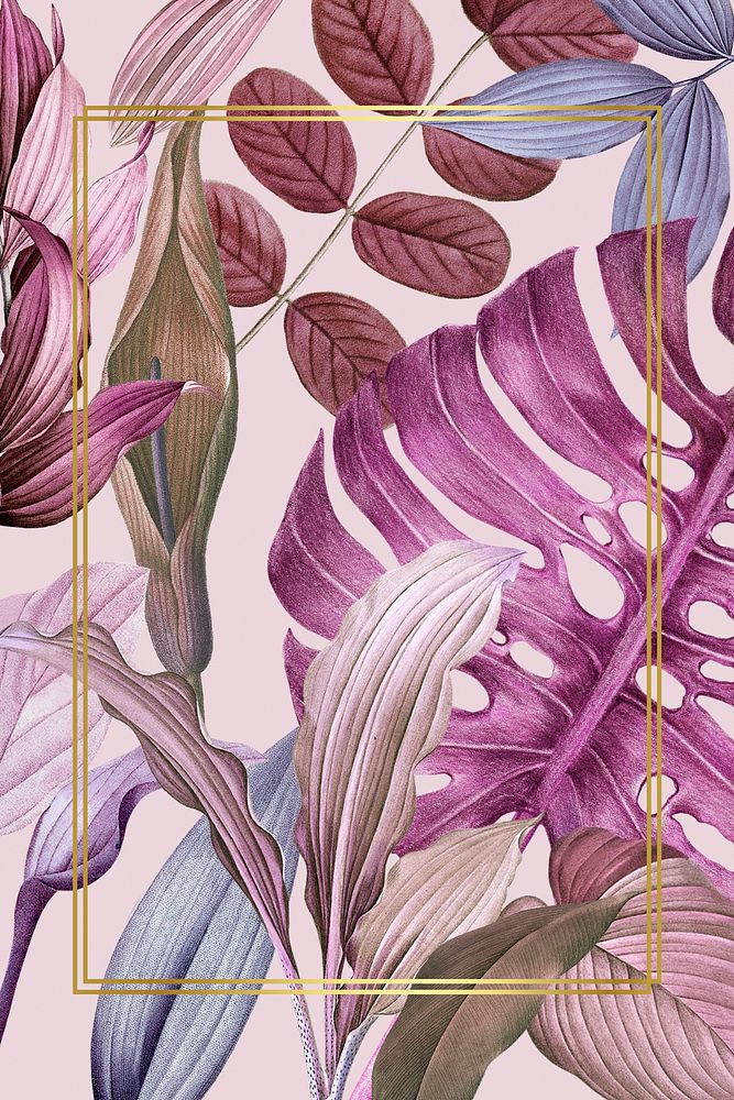 Purple leafy rectangle frame illustration