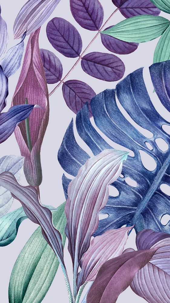 Leaf pattern iPhone wallpaper, purple tropical background