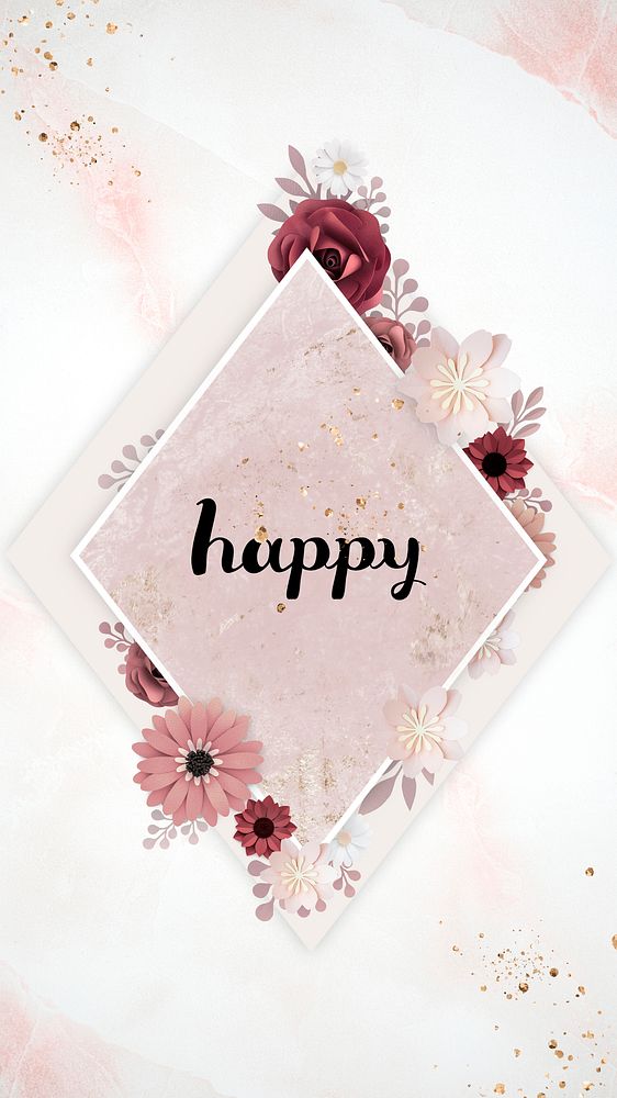 Pink paper craft flower frame illustration