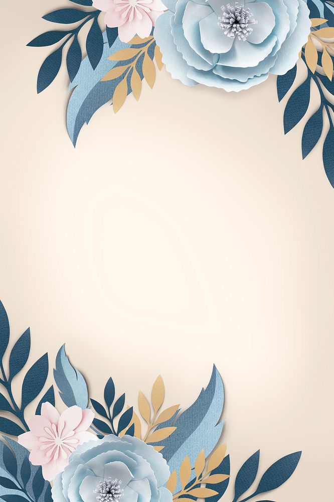 Blue paper craft rose on beige background template illustration