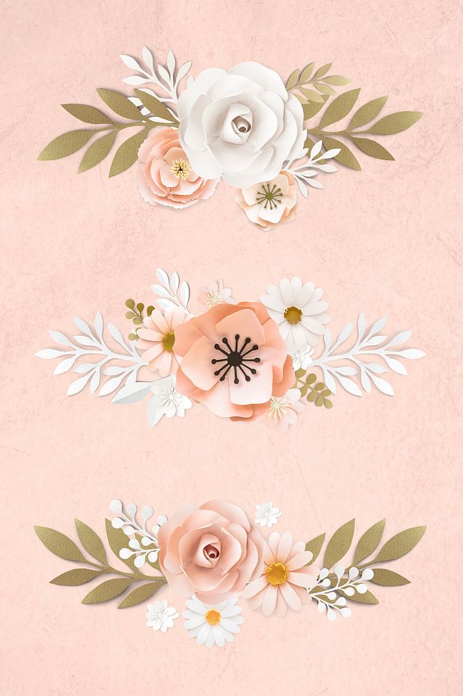 Pink and white paper craft flower banner illustration set