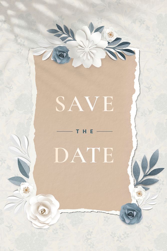 Paper craft flower wedding invitation card illustration template