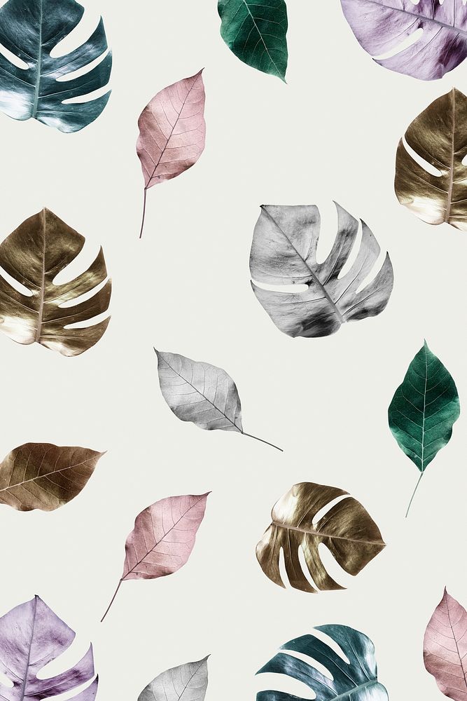 Metallic split leaf philodendron patterned background illustration