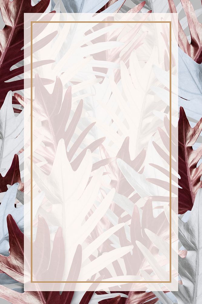 Rectangle pink gold frame on metallic palm leaf pattern background illustration