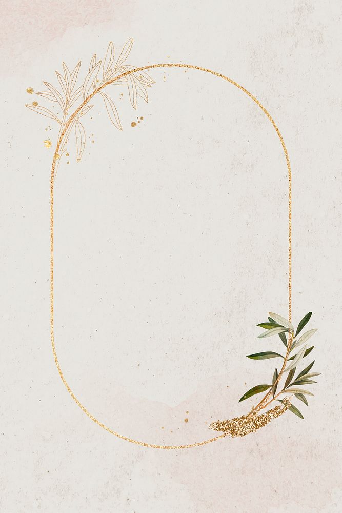 Oval gold frame with olive branch template illustration