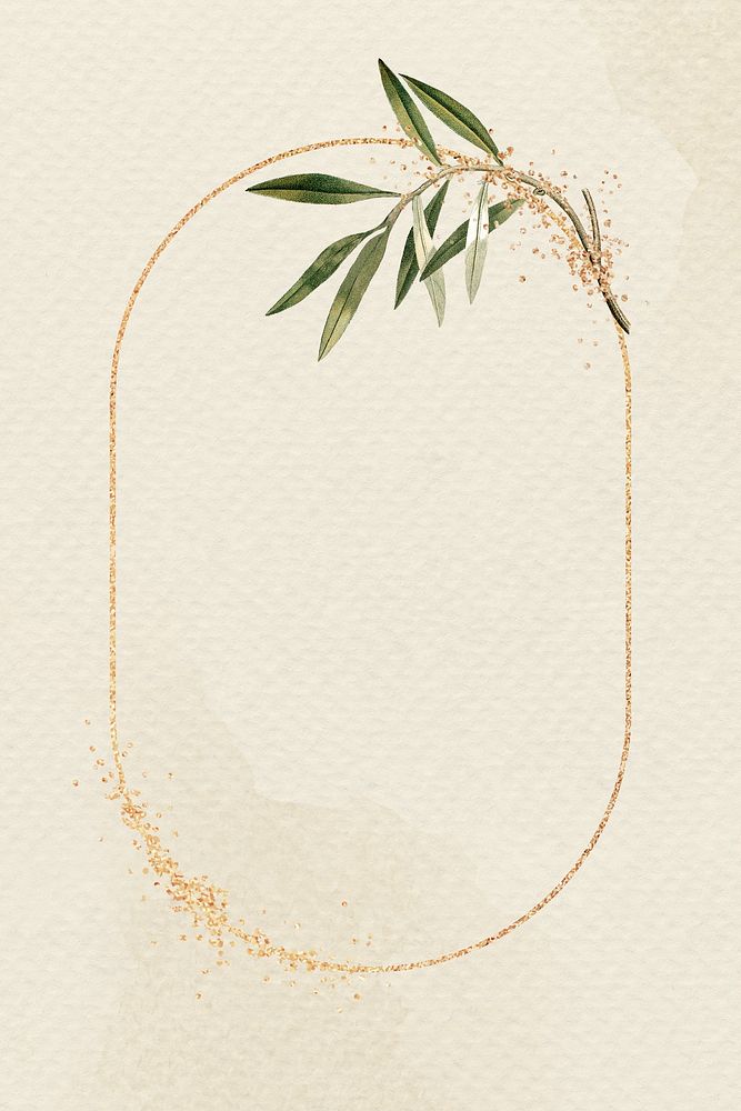 Oval gold frame with olive branch illustration